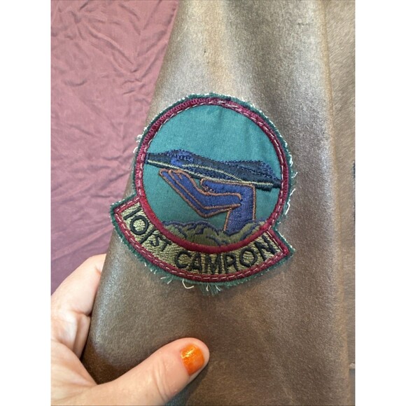 Vintage 60s 70s Leather Bomber Jacket Military Patches USAF Air Force Military - Picture 7 of 16
